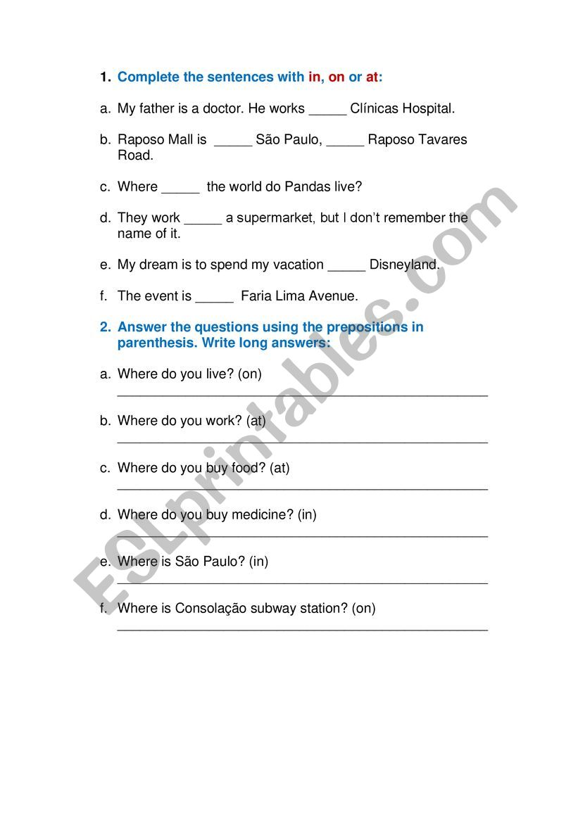 Prepositions of Place: In, On and At