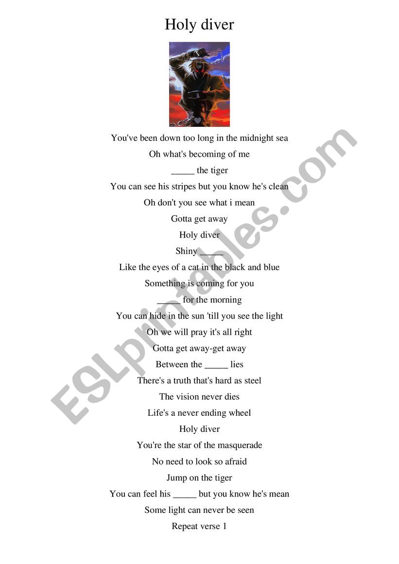 Holy Diver Song Worksheet worksheet