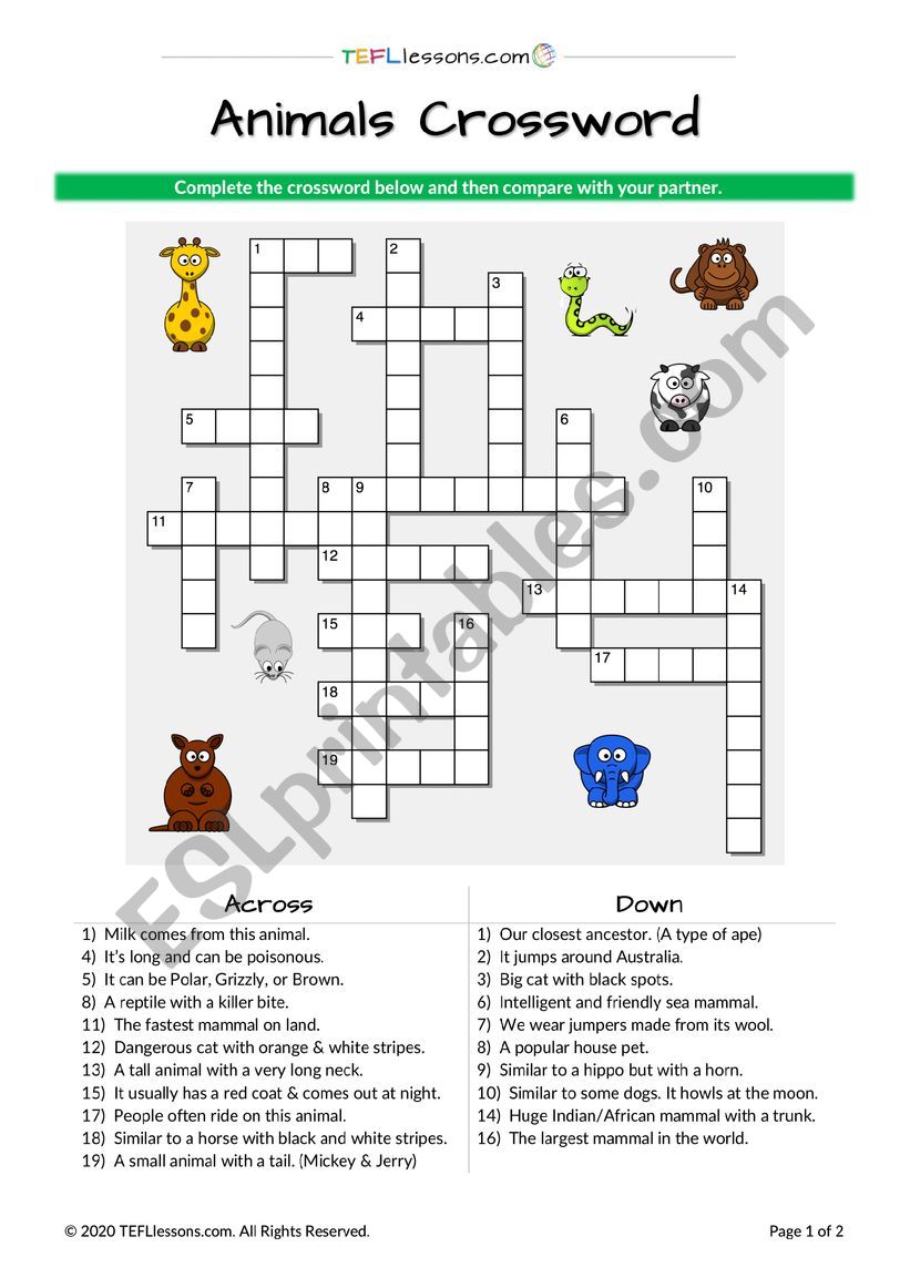 Animal Crossword worksheet