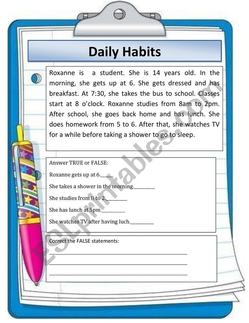 DAILY HABITS worksheet