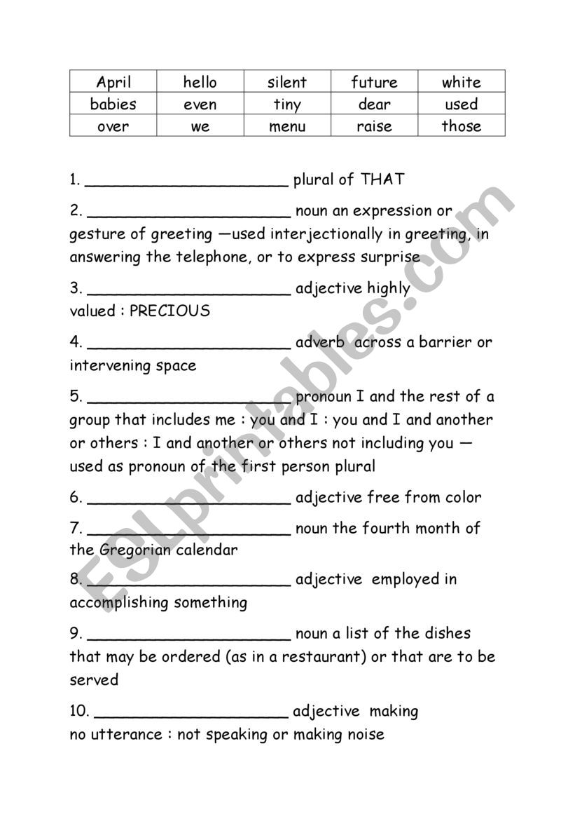 Spelling Words Definitions Grade 3 Week 18