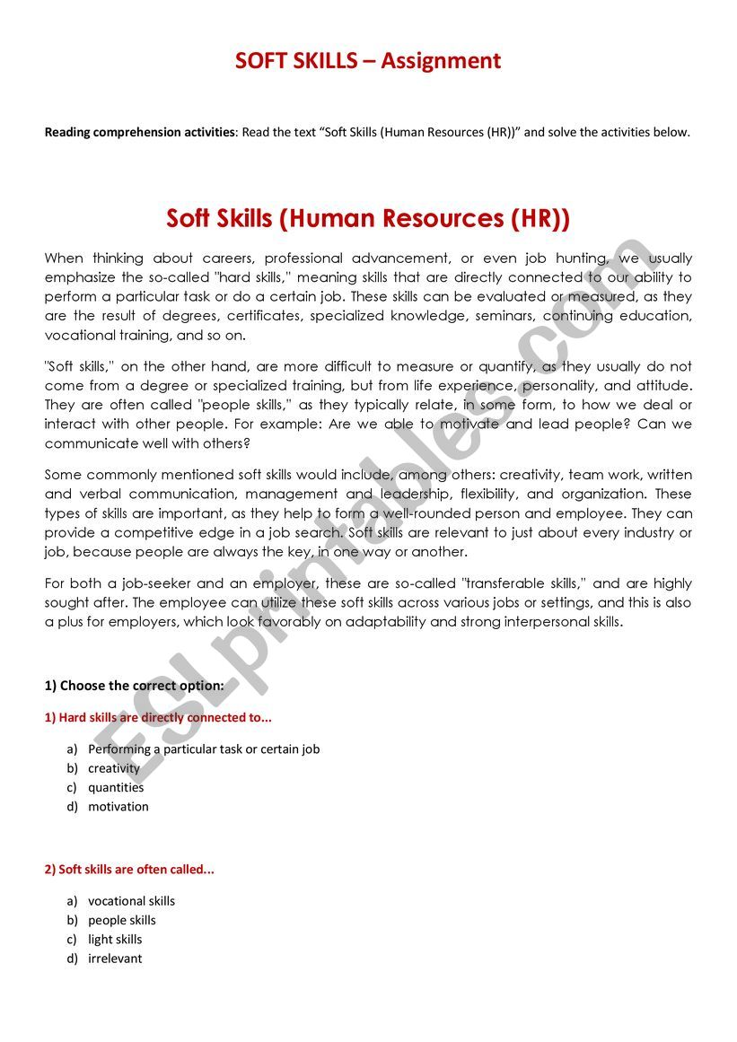 SOFT SKILLS - Assignment worksheet
