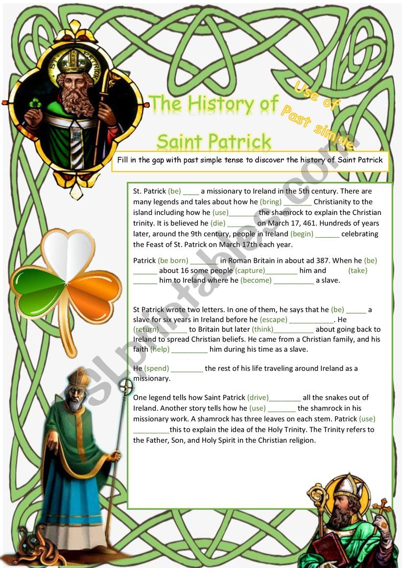 Past simple - The history of Saint Patrick - with key 