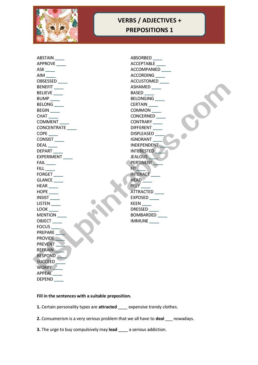 Prepositions after verbs and adjectives 1