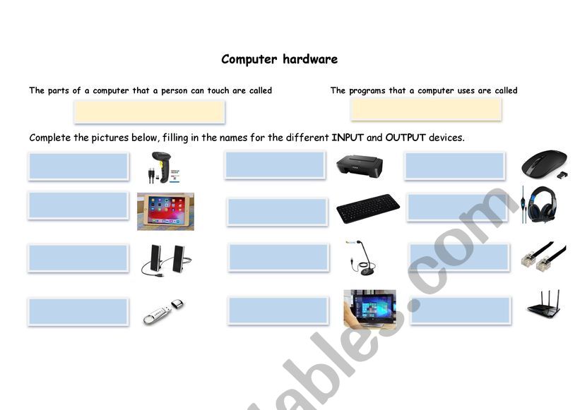 Computer haardware worksheet worksheet