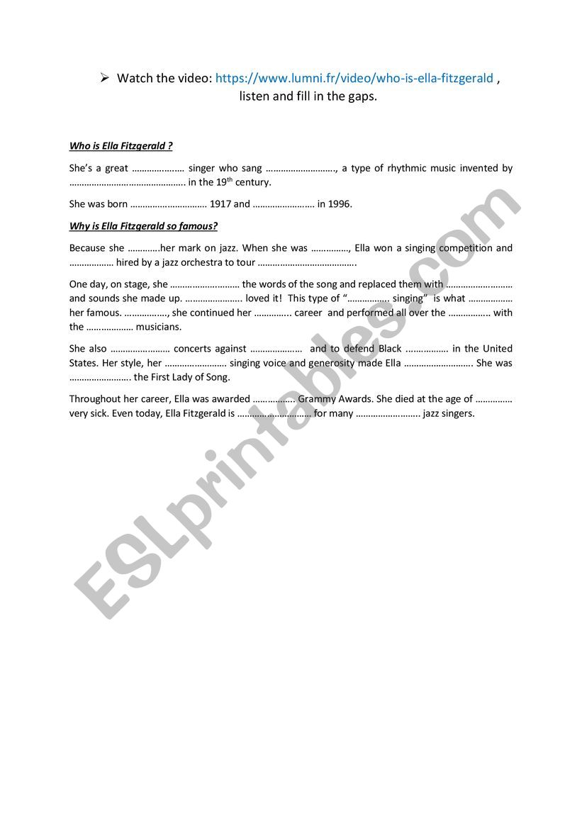 ELLA FITZGERALD AUDIO  worksheet