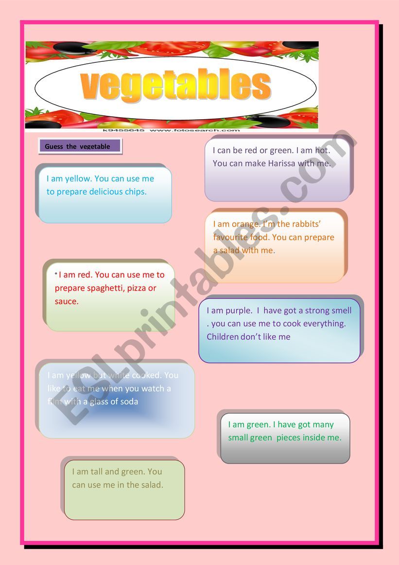 vegetables worksheet