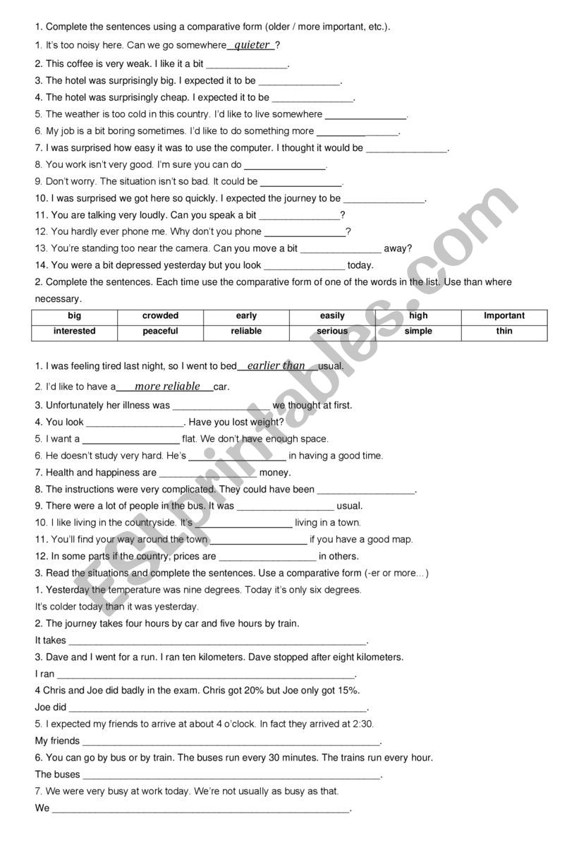 Comparatives and Superlatives worksheet