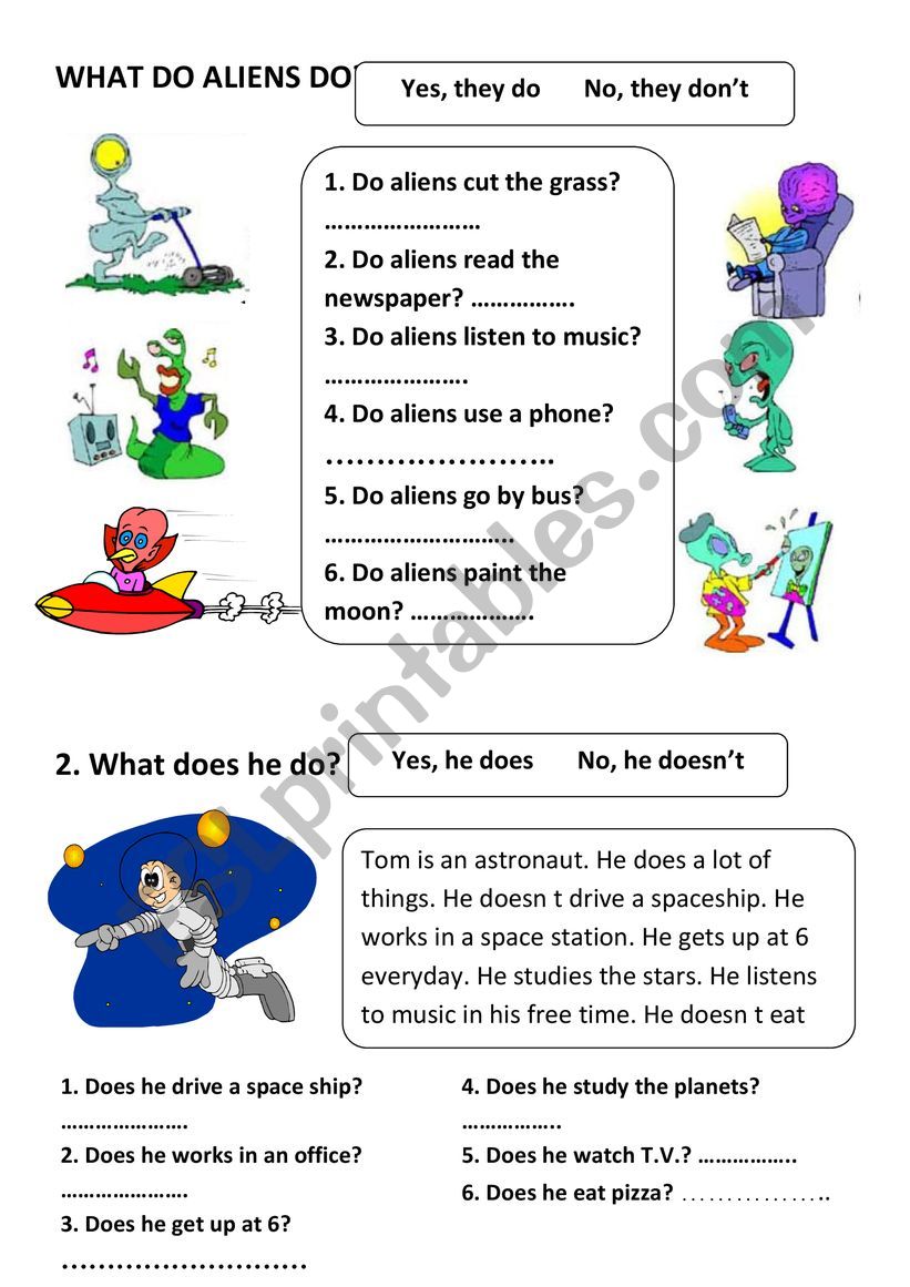 What do aliens do? worksheet