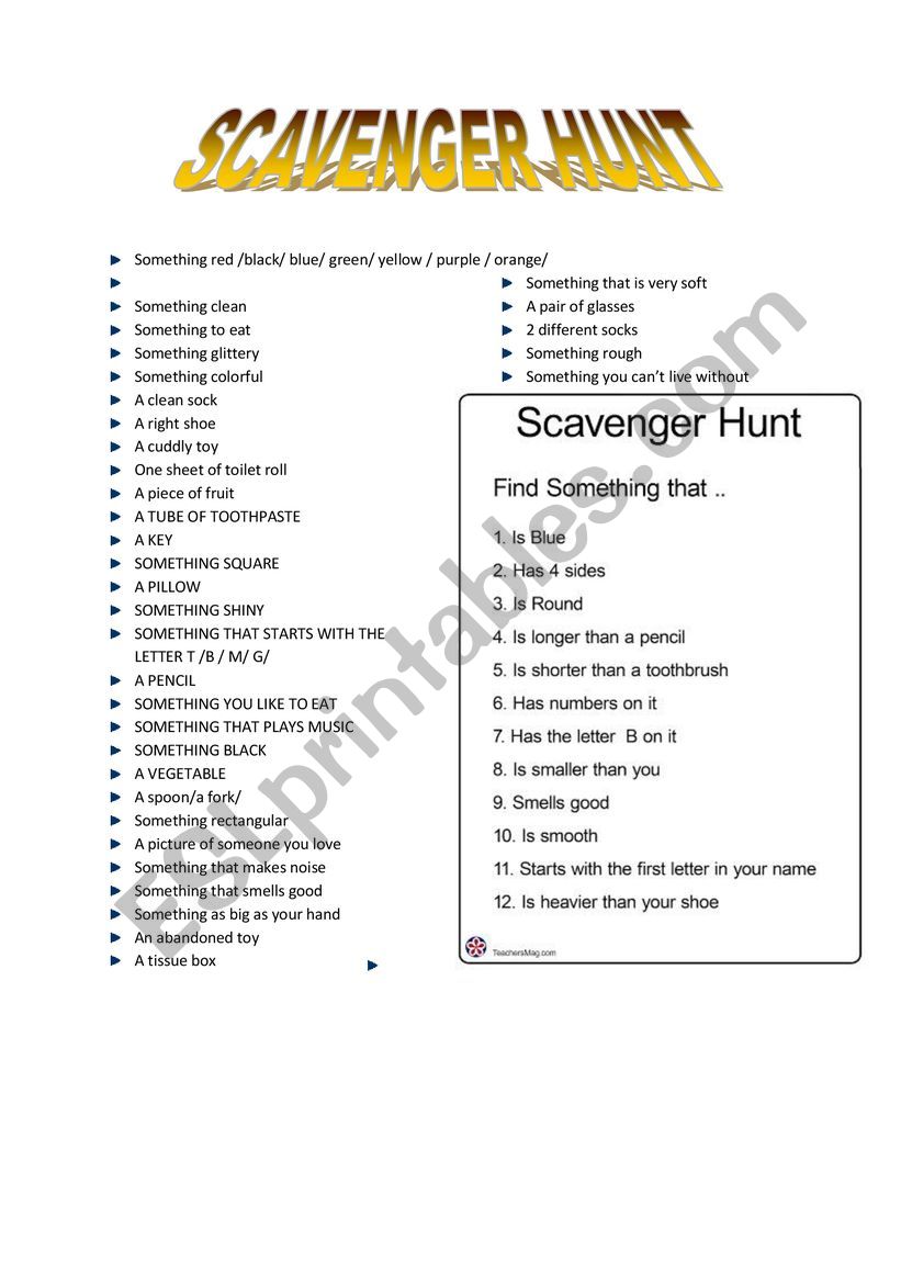 Scavenger hunt worksheet