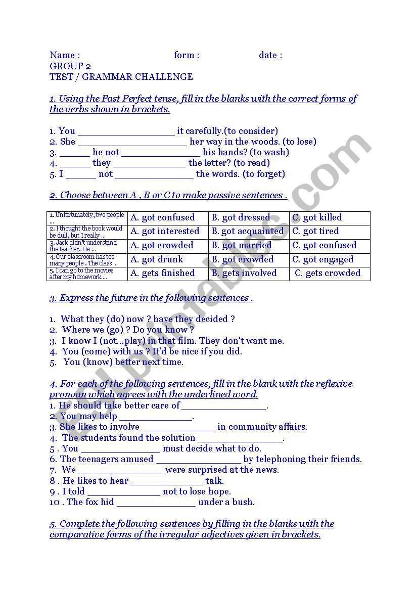 TEST G2 grammar challenge  worksheet