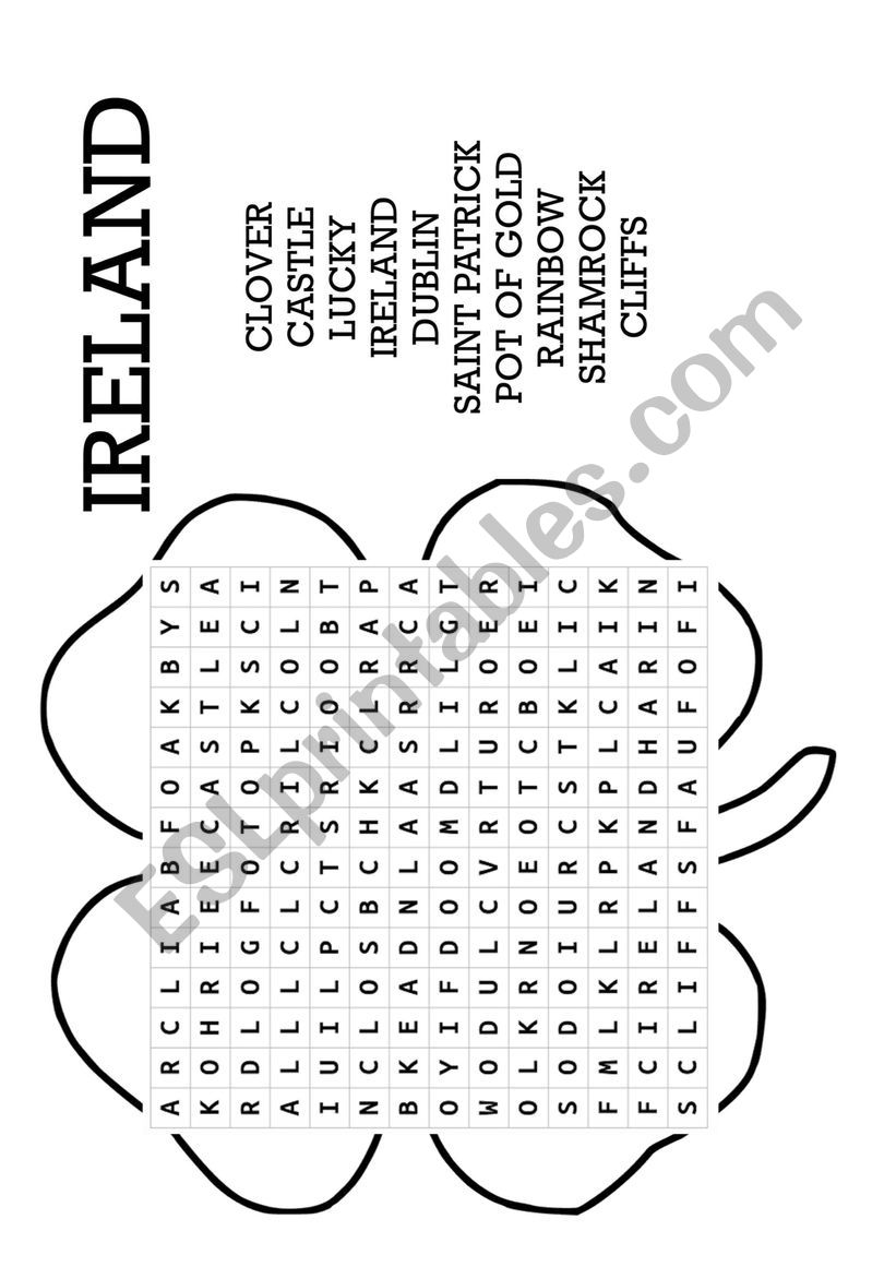  Ireland/Saint Patricks Day Word Search