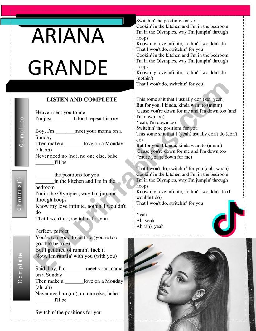 Positions Ariana Grande worksheet