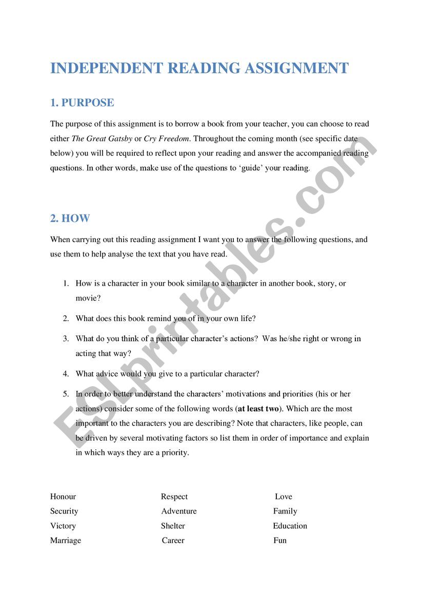 Independent Reading Assignment