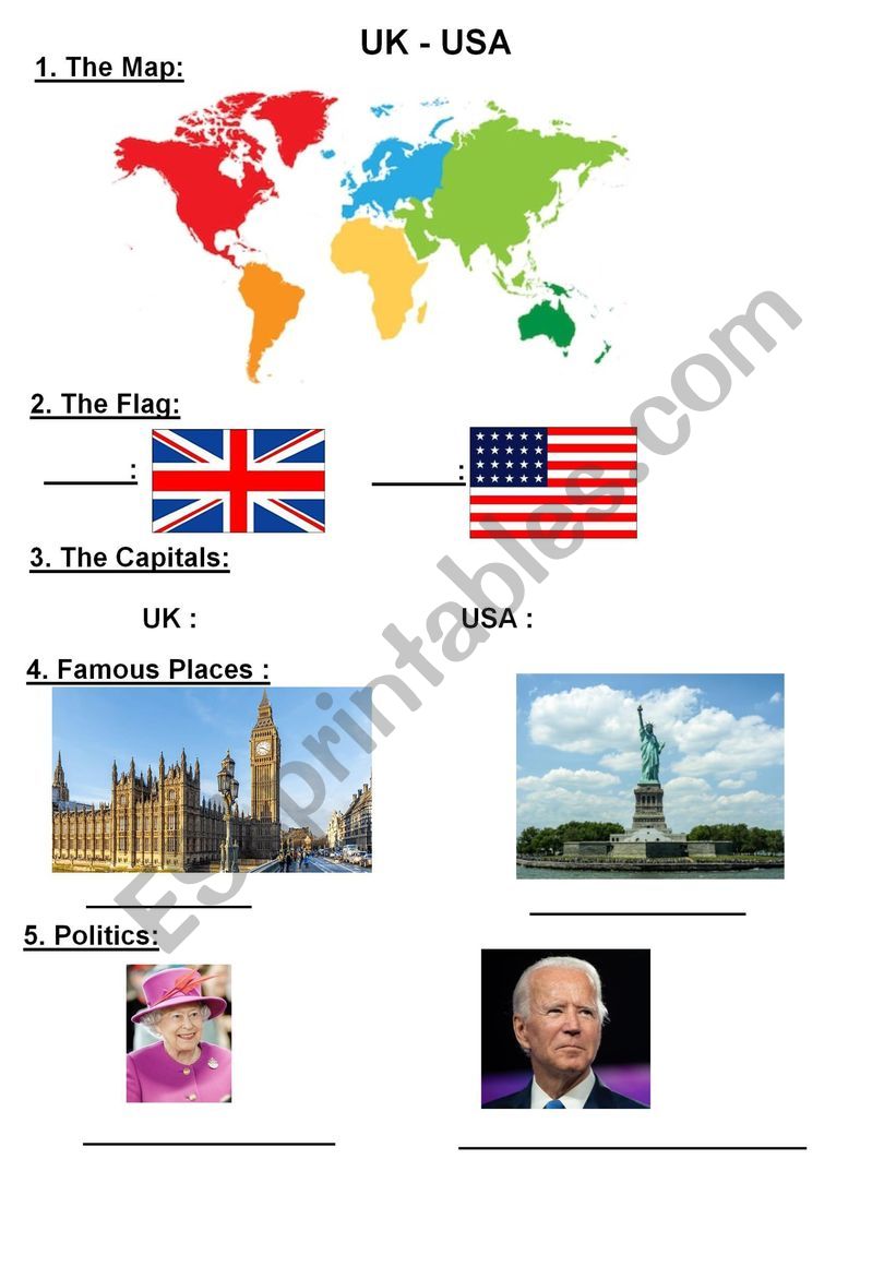 UK - USA Worksheet worksheet