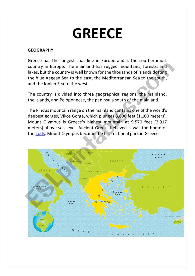 Greece worksheet