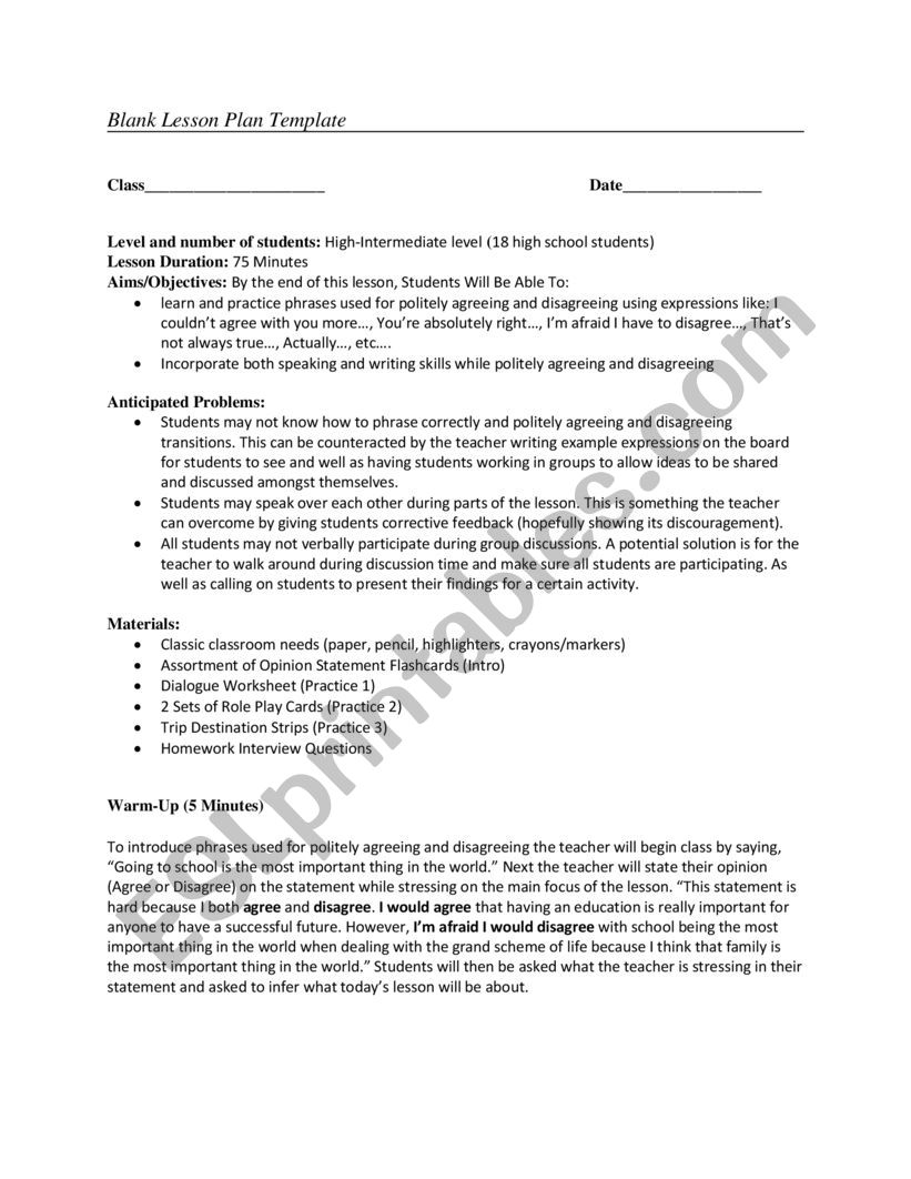 Politely Agreeing and Disagreeing Lesson Plan