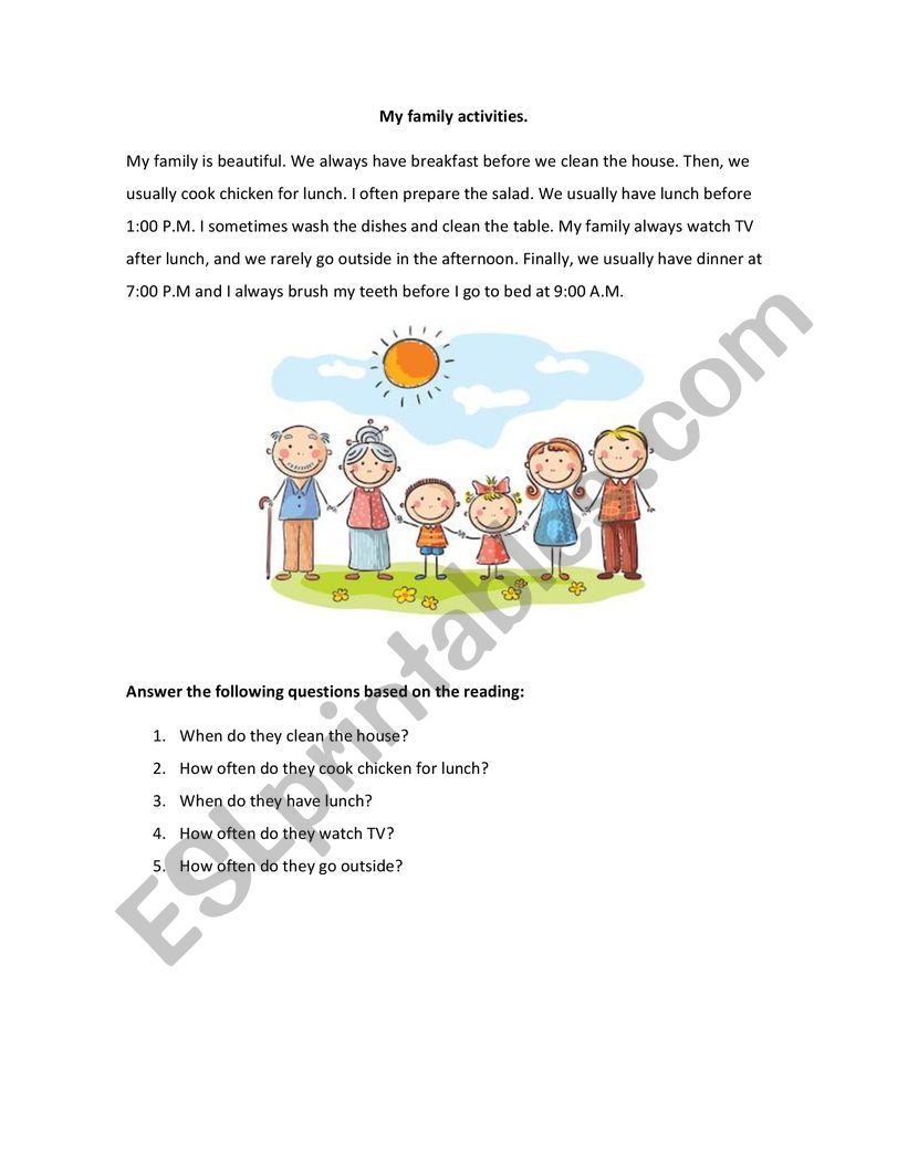 My family�s daily routine worksheet