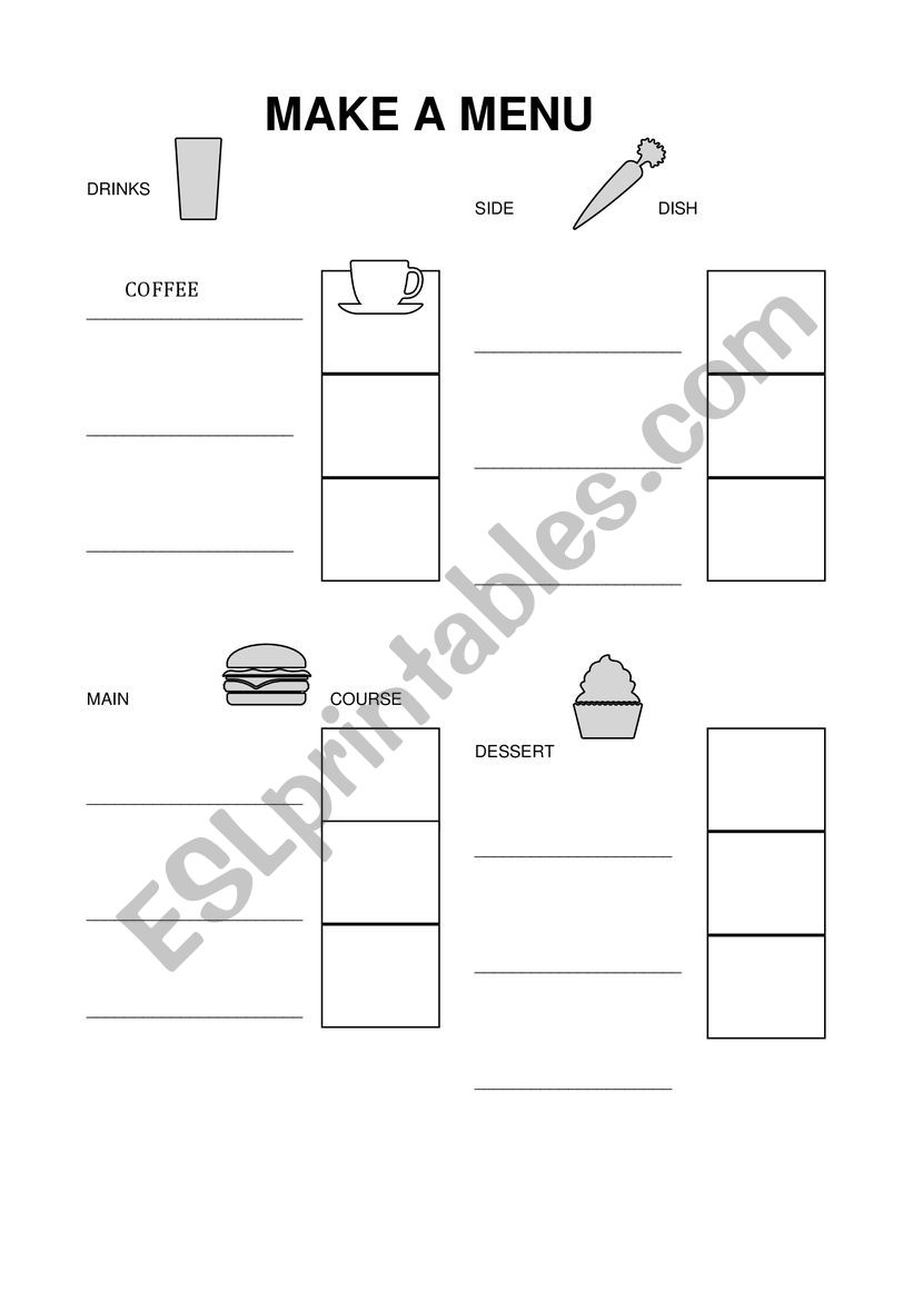 MAKE A MENU worksheet