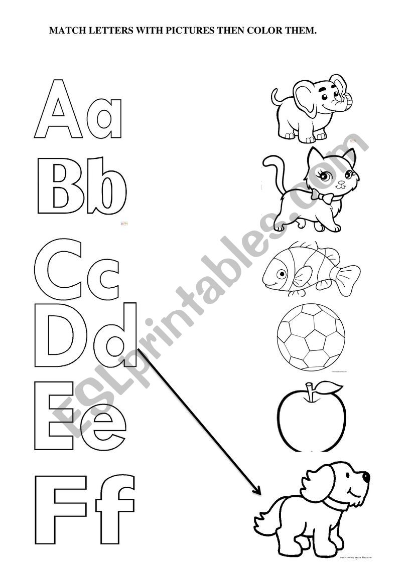 MATCH LETTER WITH PICTURES  ESL worksheet by hoadinh203