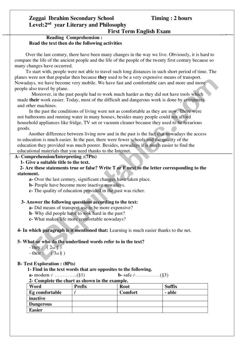 lifestyle worksheet