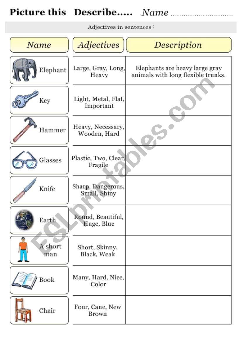 Picture this      Describe worksheet