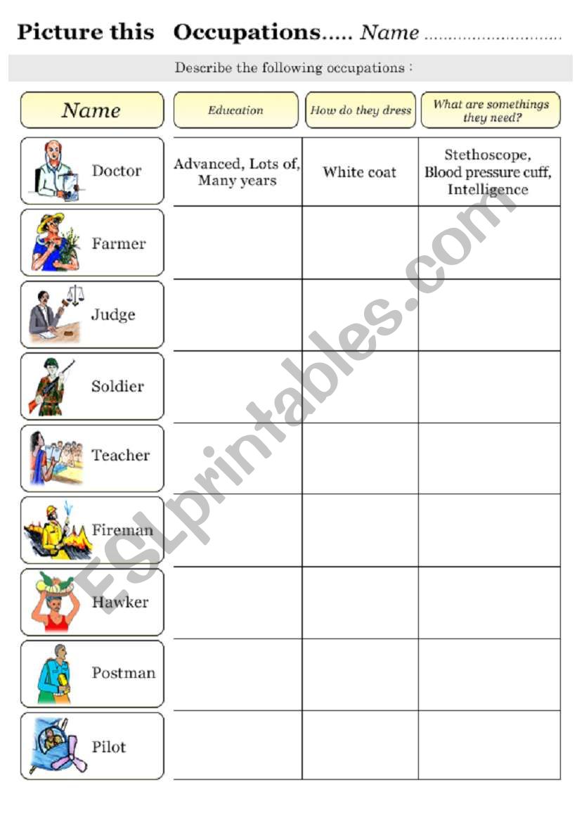 Picture this      occupations worksheet