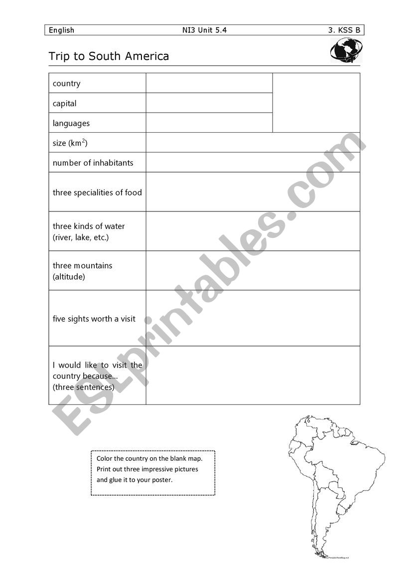 trip trough south america worksheet