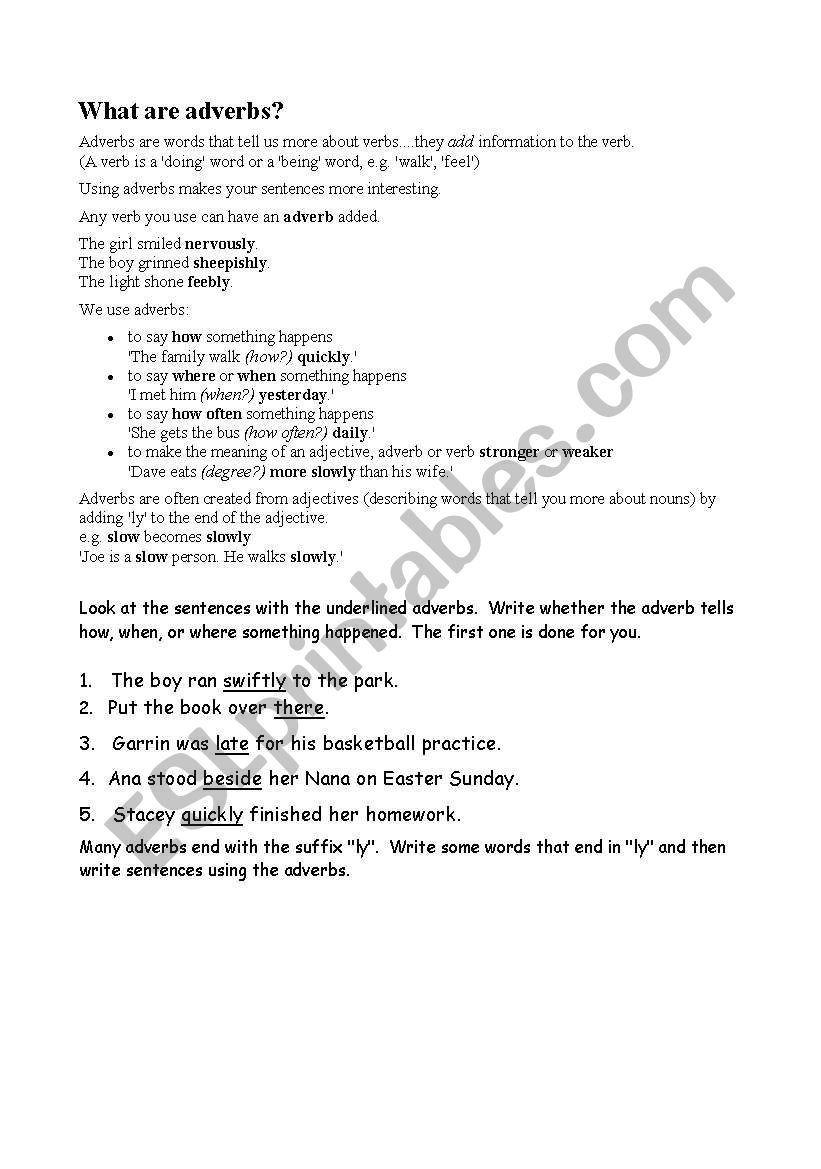 Adverbs worksheet