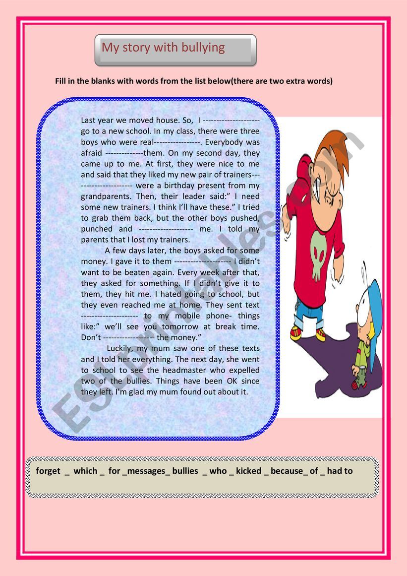 my story with bullying worksheet