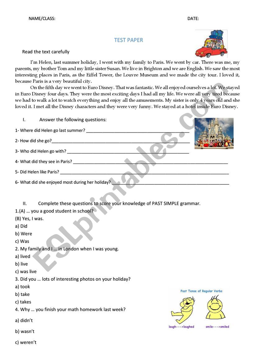 test paper worksheet