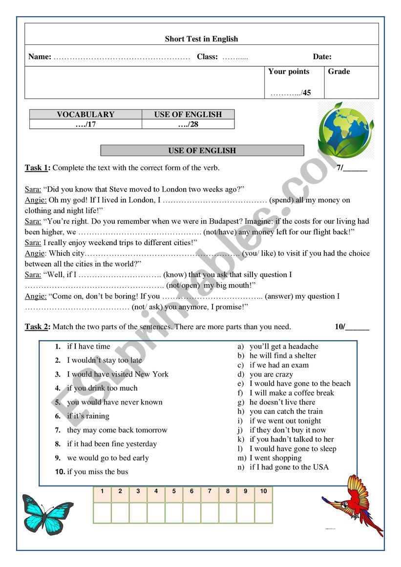 Short test about if-pattern, vocabulary and grammar