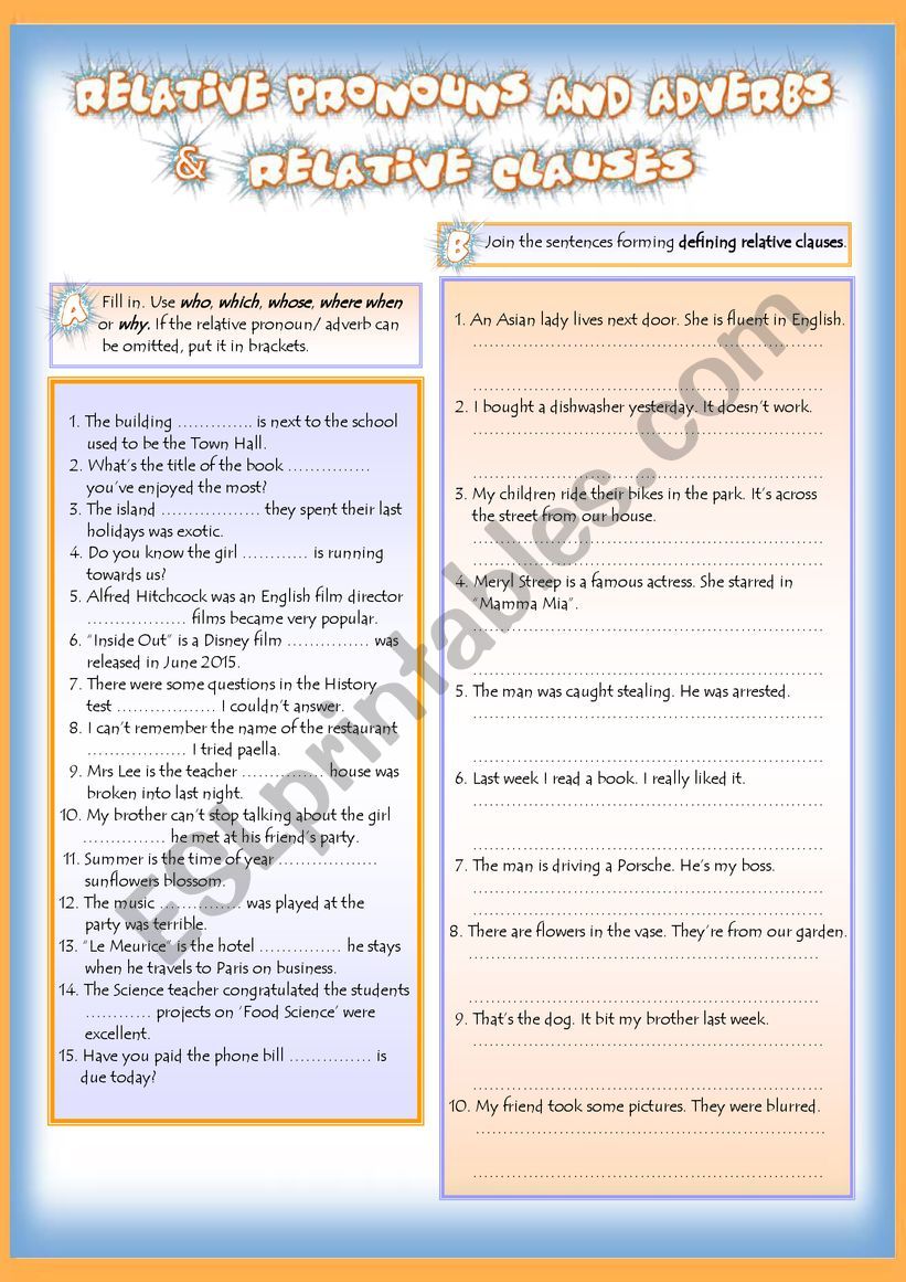 RELATIVE PRONOUNS - ADVERBS AND CLAUSES