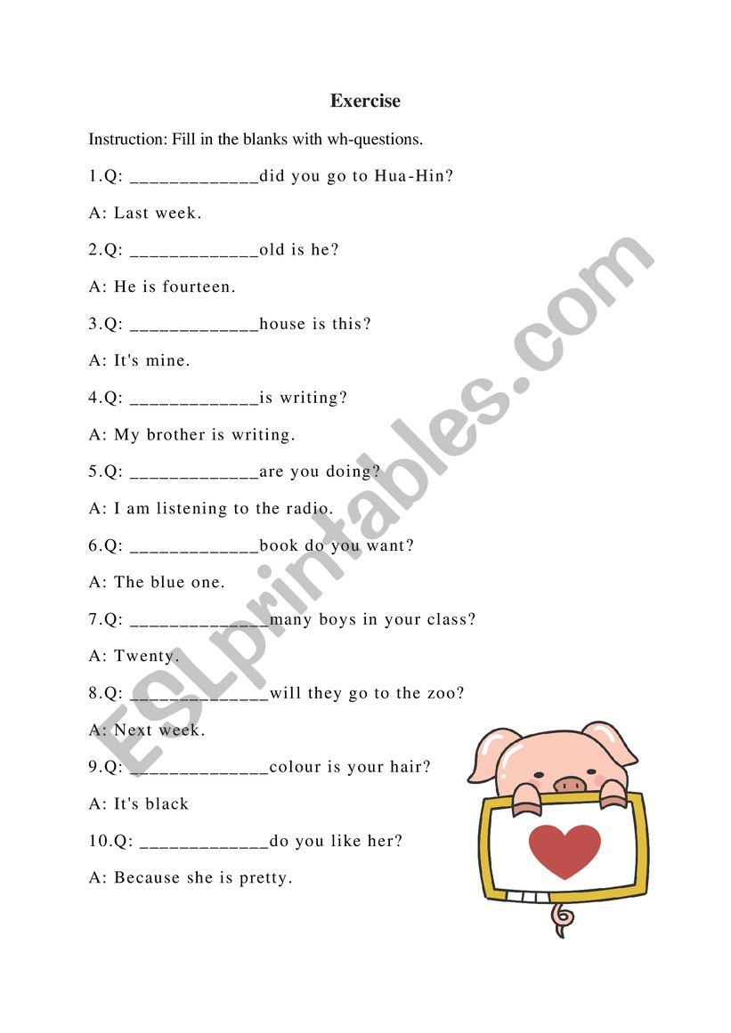 Wh question Exercise worksheet
