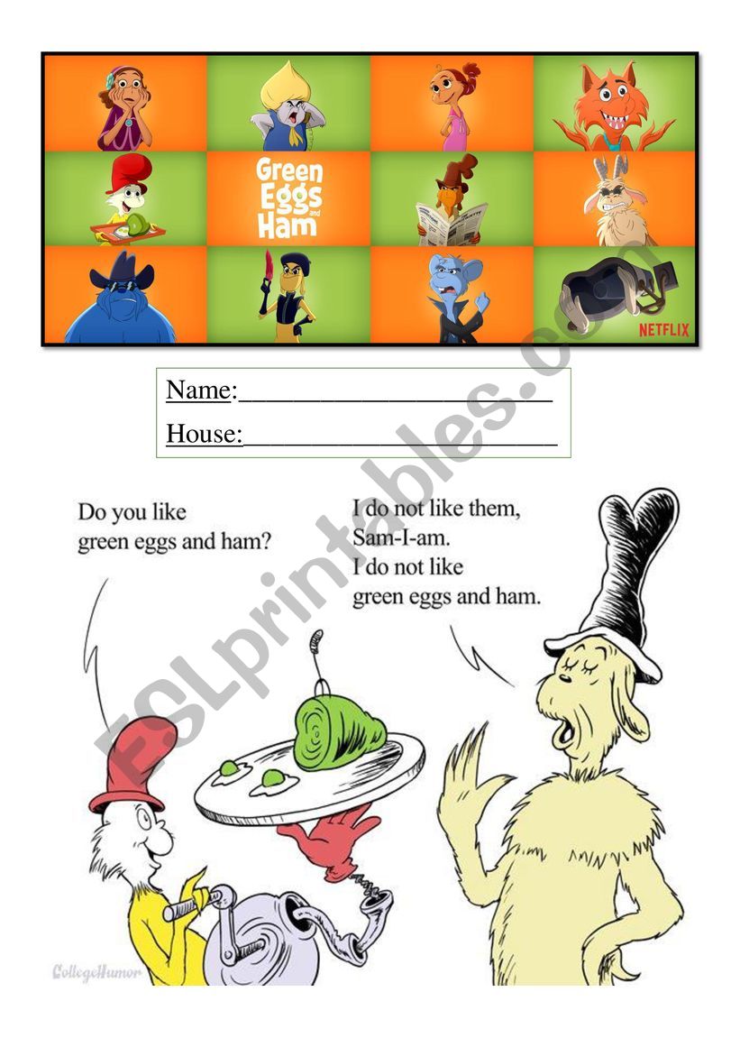 English worksheets Green Eggs and Ham ESL worksheet booklet
