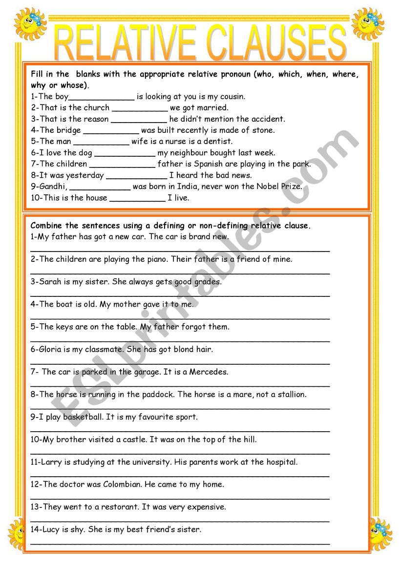 Relative clauses worksheet