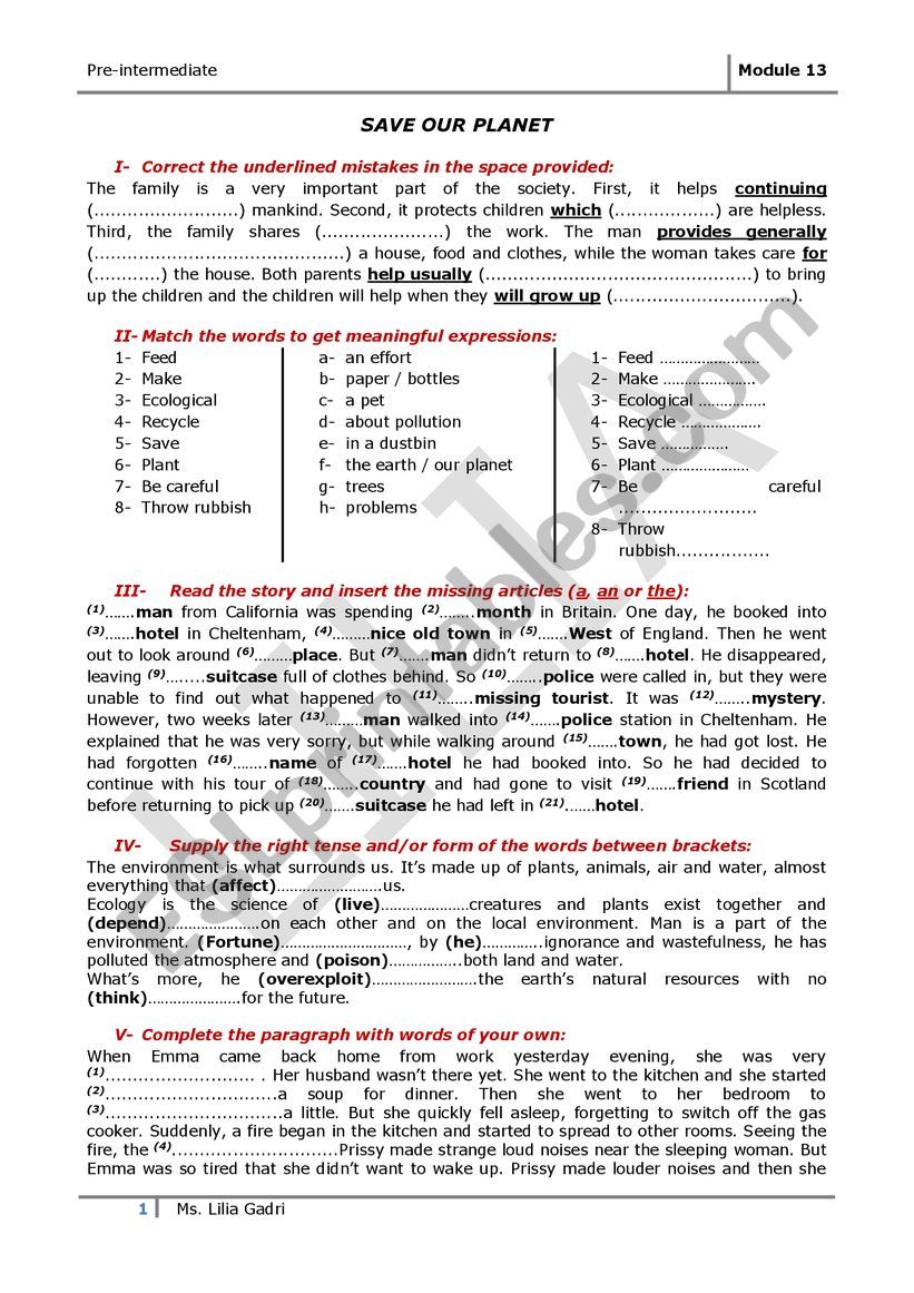 Save the planet worksheet