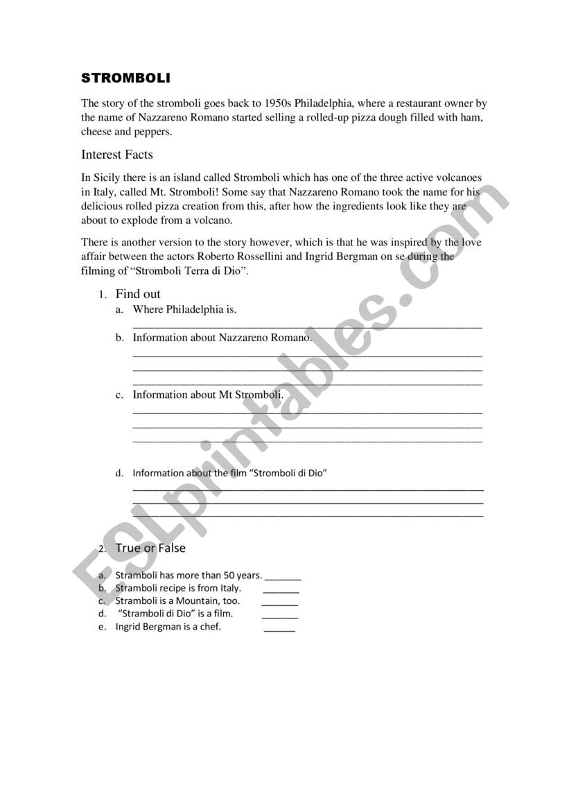 Stromboli worksheet