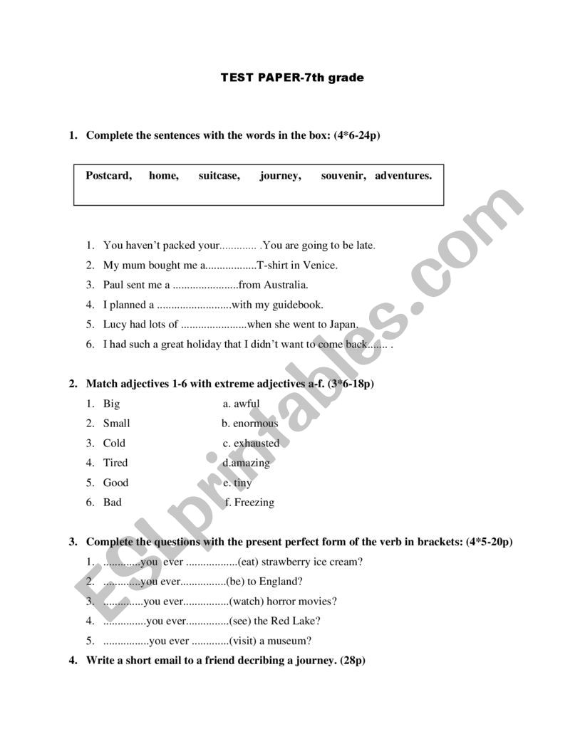 Test Paper worksheet