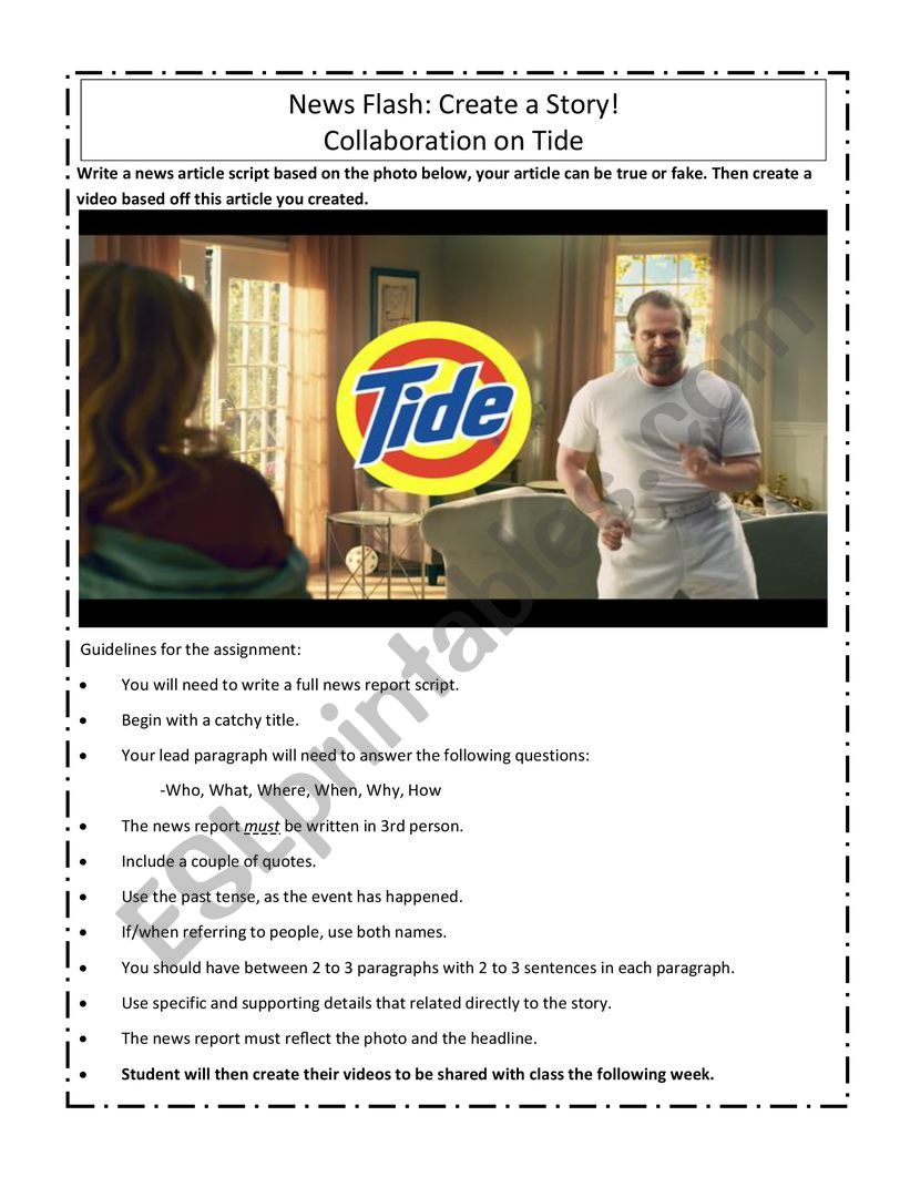 News Flash -  Create a Story worksheet