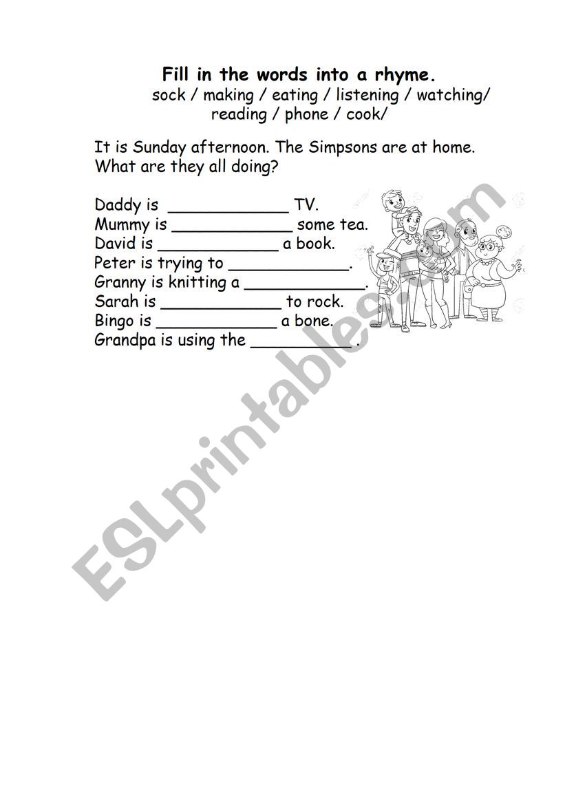 Present Continuous rhyme worksheet