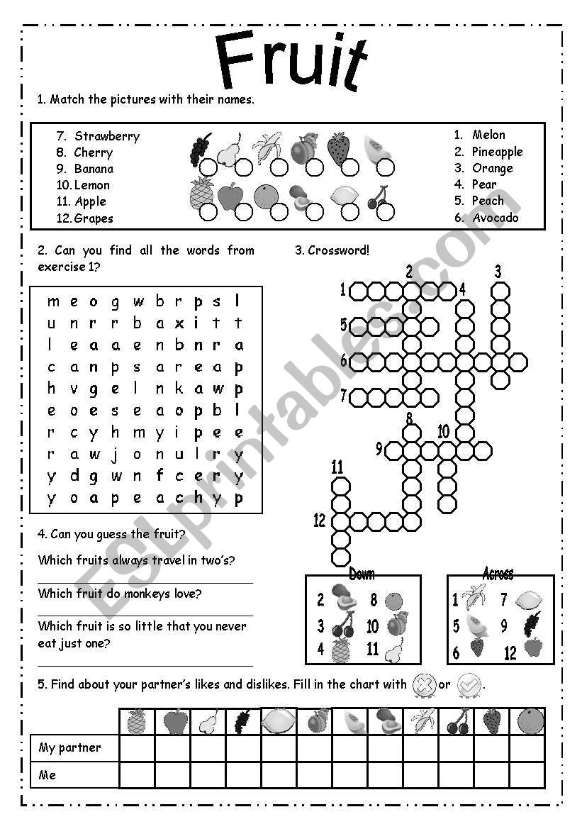 Fruit B/W worksheet