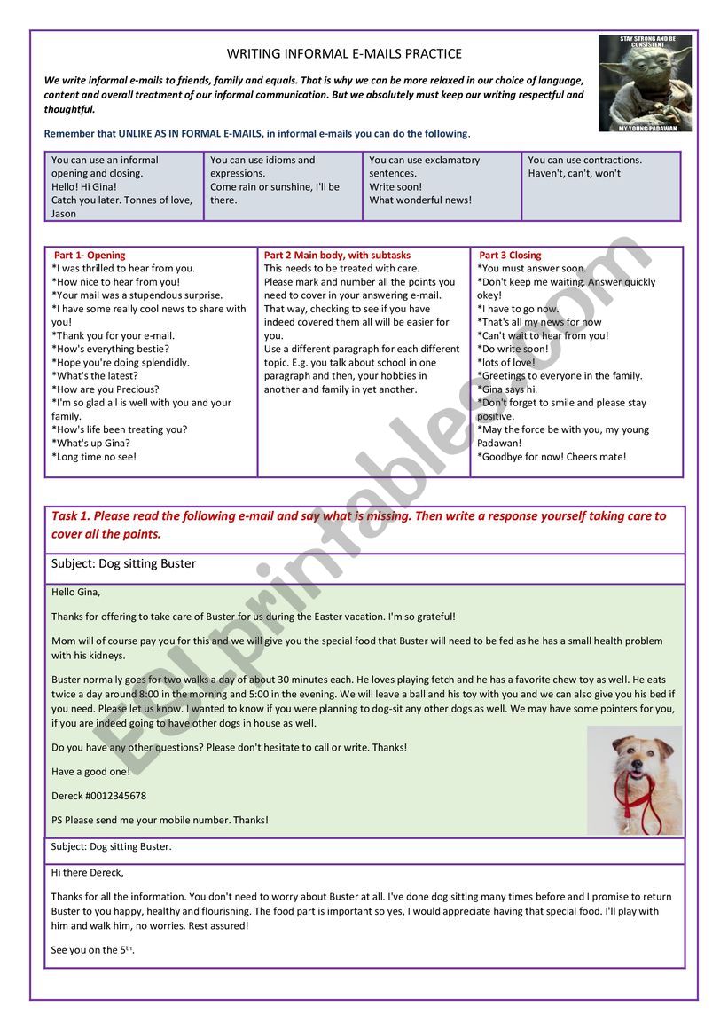 WRITING INFORMAL E-MAILS worksheet
