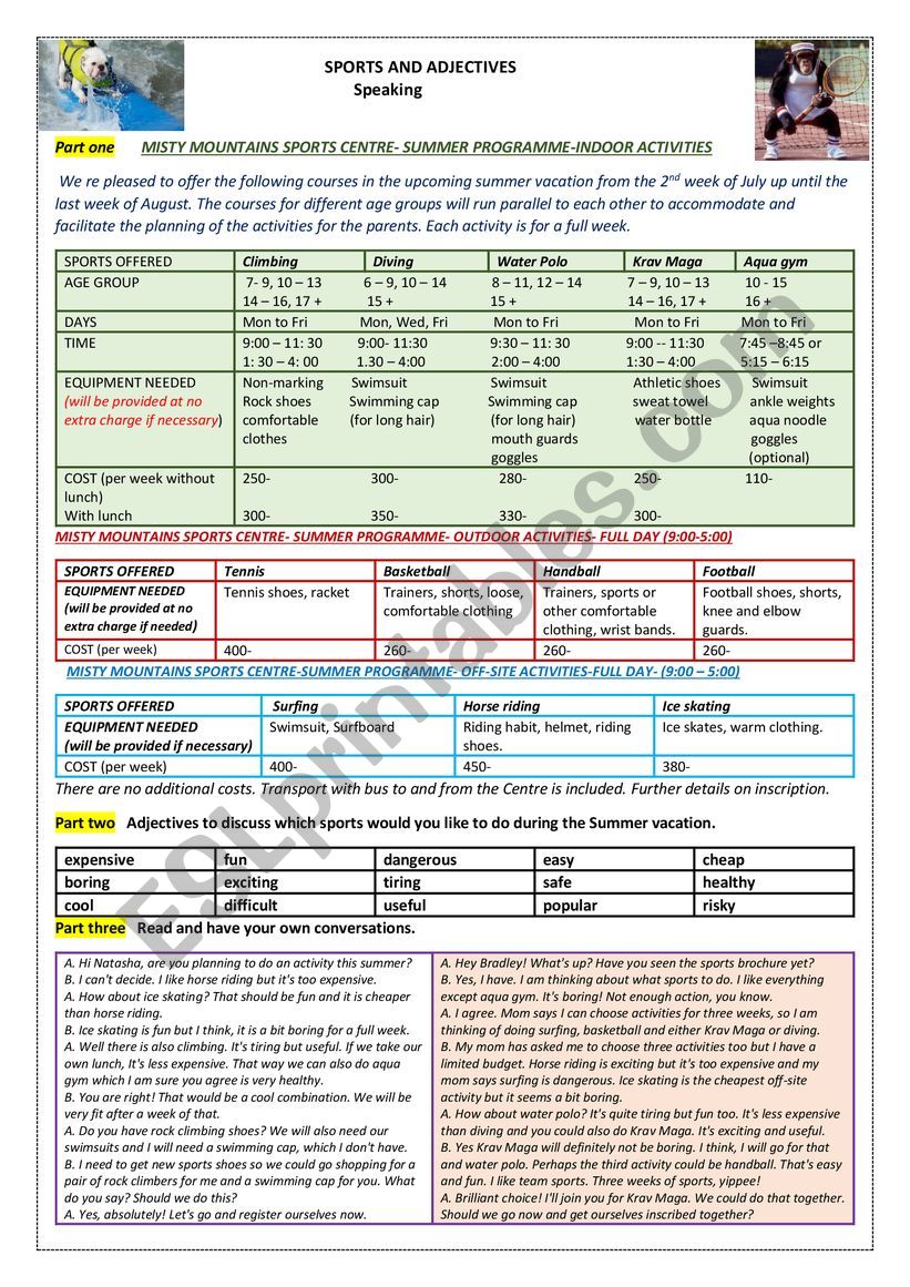 SPORTS AND ADJECTIVES worksheet
