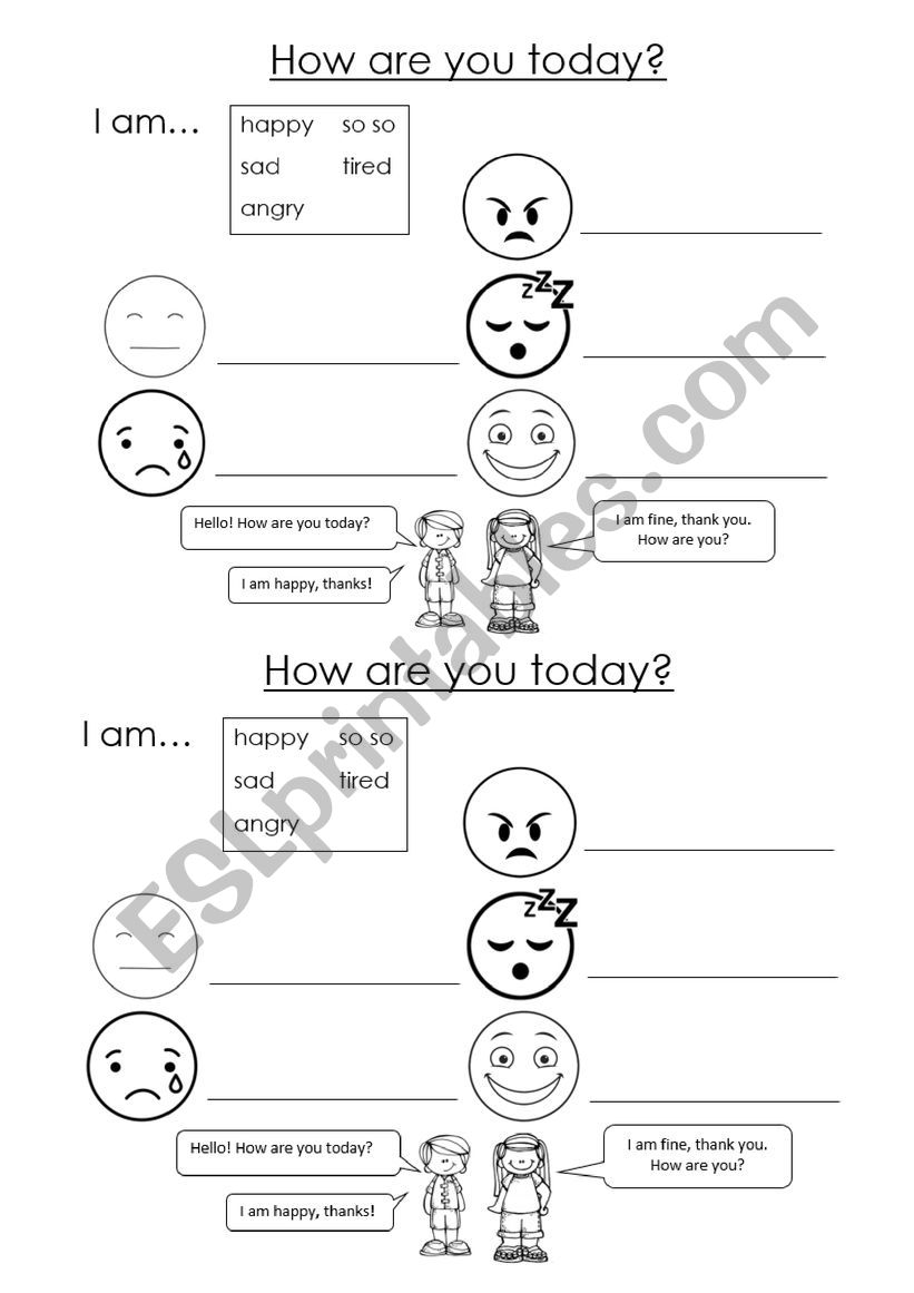 How are you today? worksheet