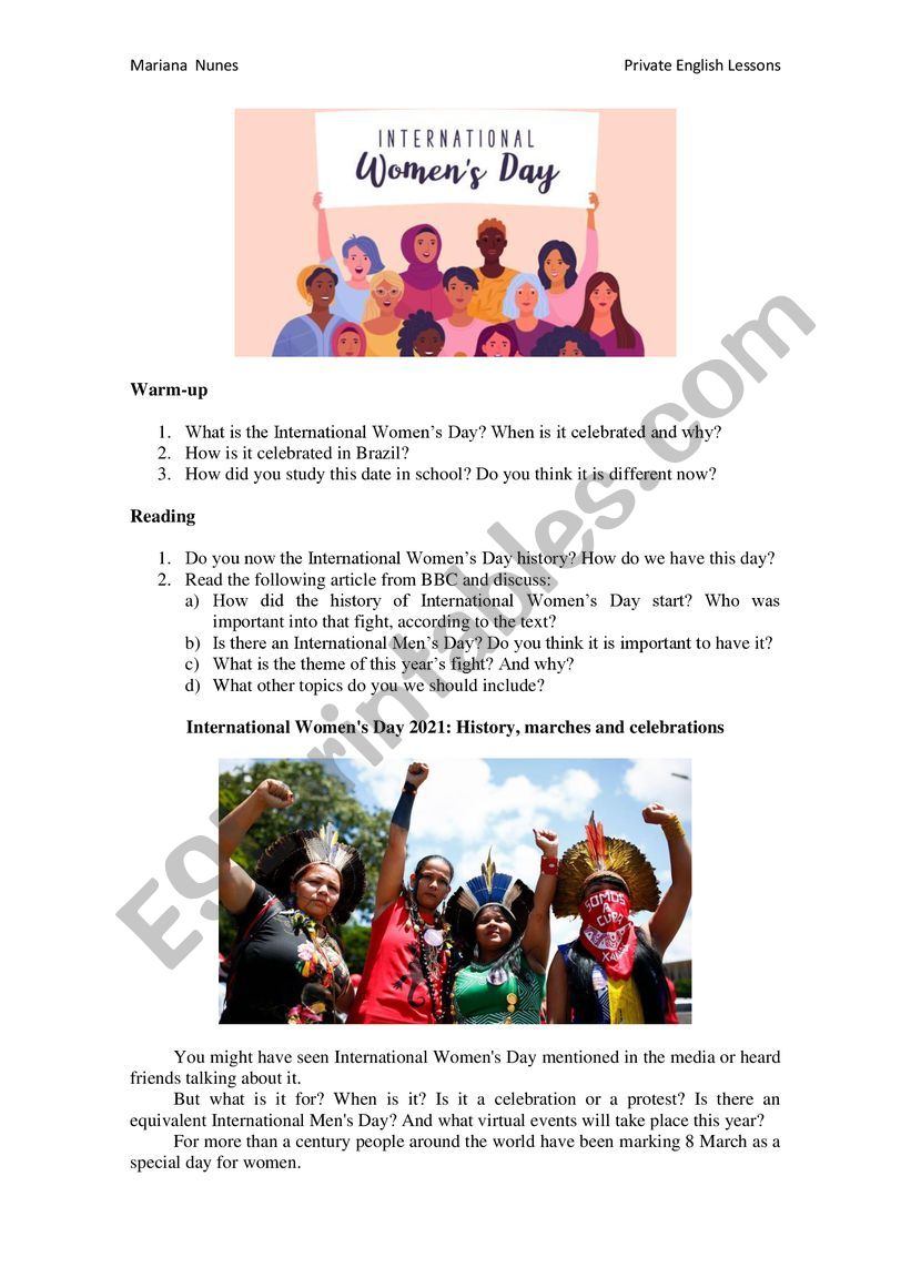 International Women�s Day worksheet