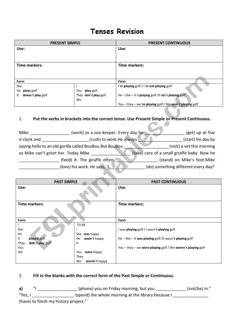 TENSES REVISION worksheet