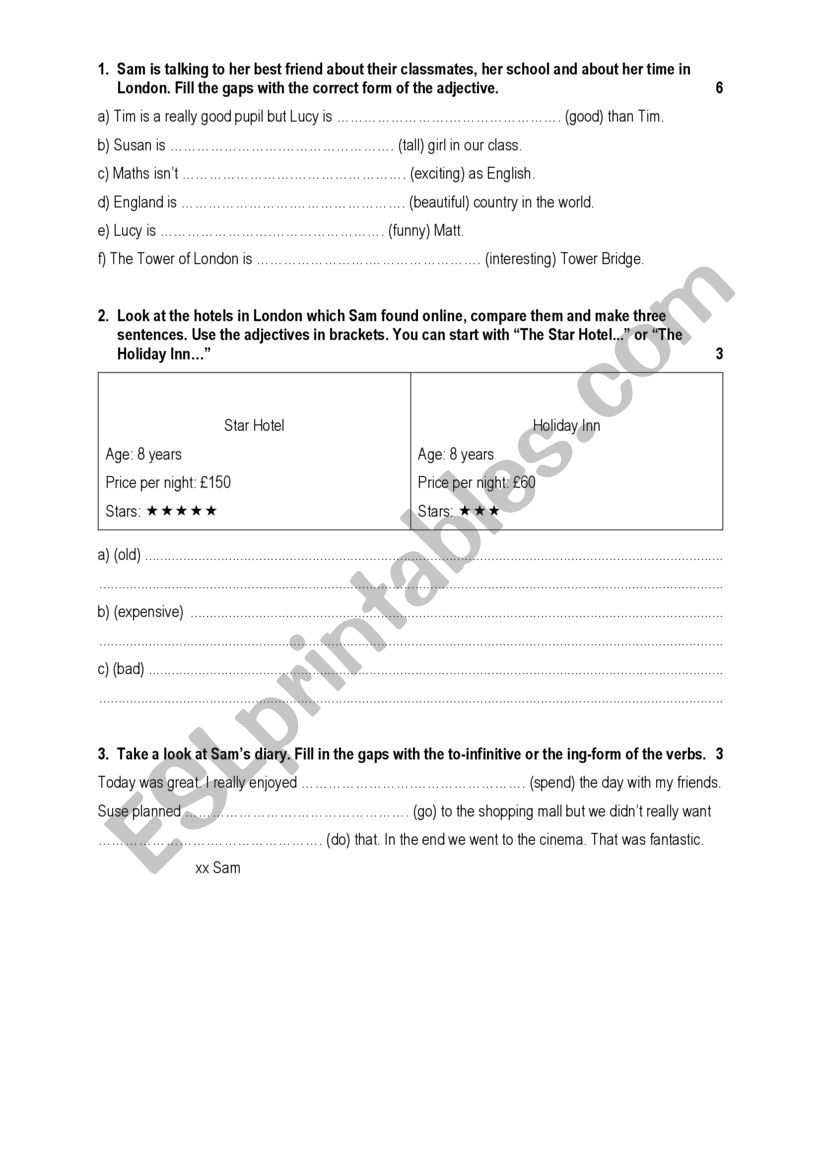 Comparison worksheet