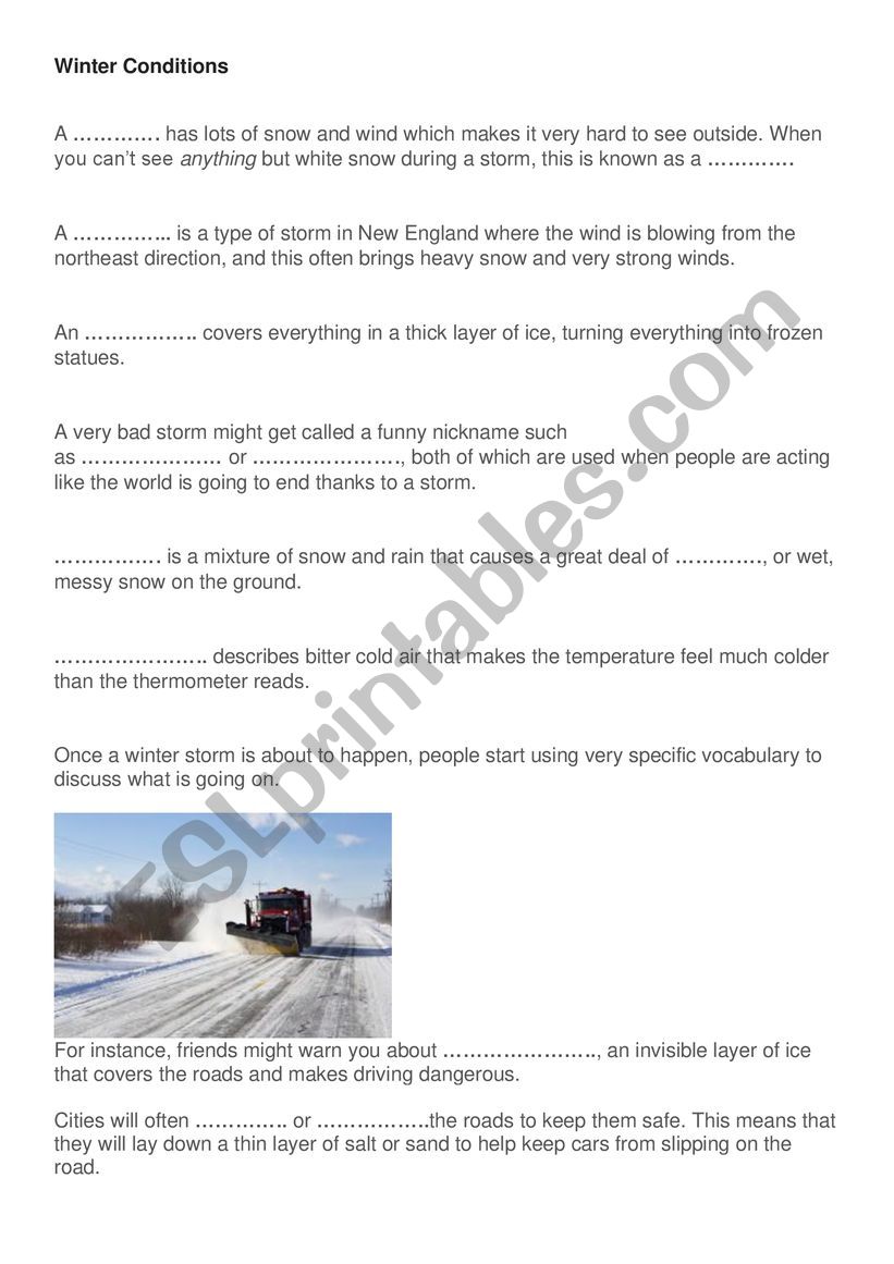 Winter Conditions worksheet