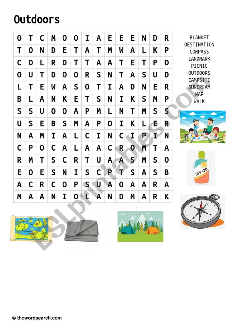 Outdoor vocabulary wordsearch worksheet
